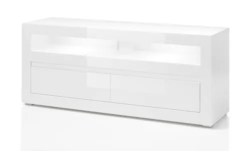 Nobile TV Lowboard Unterteil 150 x 63 cm - TV-Halterung in elegantem Hochglanz weiß und grau Stone Design, mit Soft-Close Schubladen und praktischem Kabeldurchlass für ein aufgeräumtes Wohnzimmer.