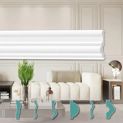 HEXIMO Wandleisten modern XPS Styropor weiß, 2 Meter Stuckleisten Styroporleisten Stuckverzierung Friesleisten Stuck Zierleisten (2 Meter Wandleiste FG7)