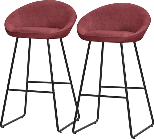 ML-Design Barhocker 2er Set Rot Stoffbezug 75 cm hoch Gepolsterte Barstühle mit Metallgestell Rückenlehne & Fußstütze Küchenstühle Bistrohocker