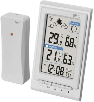 EMOS E0352 Wetterstation - Drahtlos mit Mondphasen - Weitere Smart Home Hersteller: Überwachen Sie Innen- und Außentemperatur sowie Luftfeuchtigkeit kabellos und erhalten Sie zusätzlich Informationen zu Mondphasen.