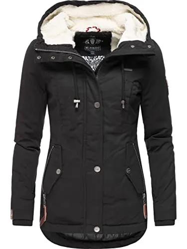 MARIKOO Damen Winterjacke Bikoo Schwarz Gr. 3XL - Funktionsjacke mit kuscheligem Teddyfleece-Innenfutter, wasserabweisend und tailliert für eine perfekte Passform - ideal für die kalte Jahreszeit!