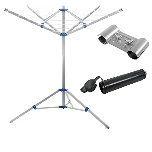 Camping Wäschespinne 15 M Leine Spannweite 152cm Höhe 180cm + Befestigungsklemme