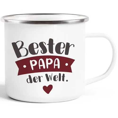 MoonWorks® Emaille Tasse Becher Beste/r Mama/Papa Geschenk Mutter Vater Geburtstag Weihnachten Danke sagen Kaffeetasse Weiss-metall Emailletasse