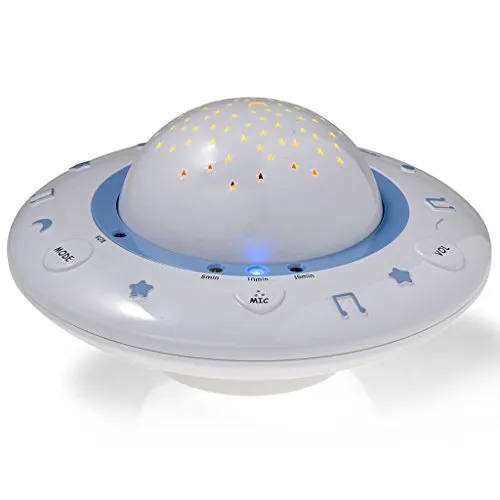 Alecto BC-125 - Einschlaflicht mit Sternenprojektor - Kinderlampen: Beruhigende Melodien und Sternenprojektion in 3 Farben, einstellbare Spielzeit und Lautstärke für ein entspanntes Einschlafritual.