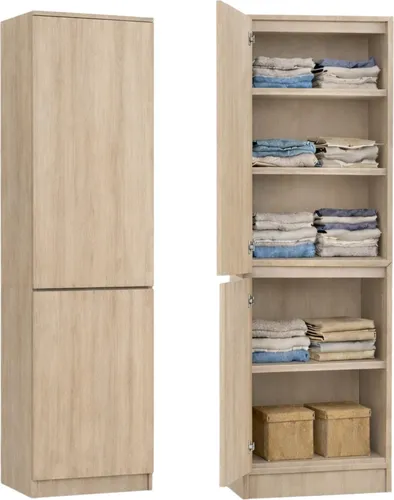 Home Collective Kleiderschrank 2-türig mit 5 Einlegeböden - Vielseitiger Mehrzweckschrank für Schlafzimmer, Flur oder Büro. Praktischer Stauraum mit separatem Zugriff auf oberes und unteres Fach. Pflegeleicht und modern im Design, ideal für jeden Raum.