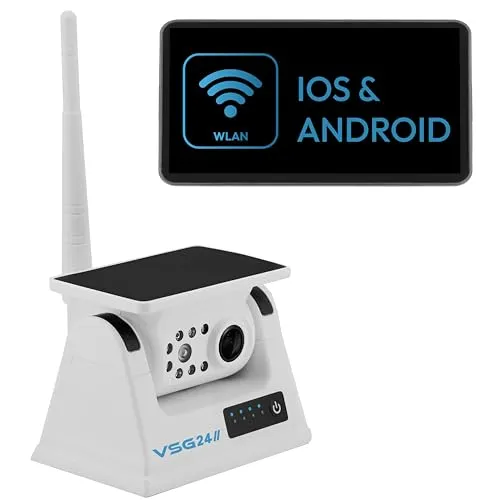 VSG24 WLAN Rückfahrkamera Touring HD Akku Magnet für Wohnmobil & LKW, KFZ Set Rückfahrkamera kabellos + Monitor DIY Nachrüsten Kamera digital Auto Rückspiegel Pferdeanhänger Dashcam WiFi Solar