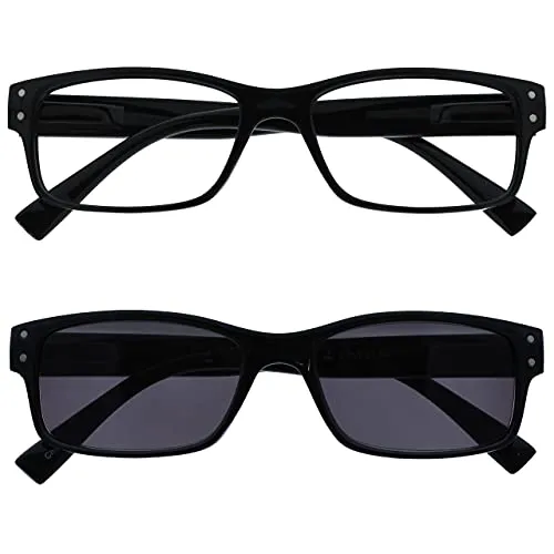 OPULIZE Die Lesebrille Unternehmen Herren Groß Schwarz Leser Mit Sonne Leser Doppelpack Federscharniere RS11-1 +1,00
