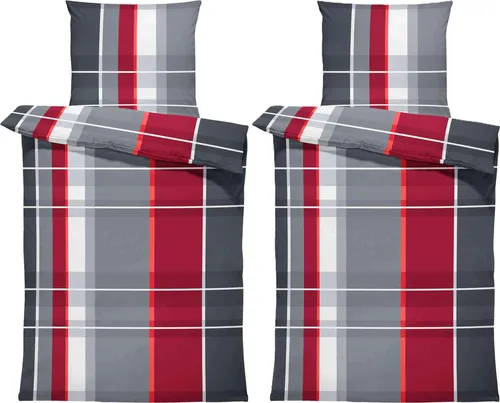 teilig Bettwäsche 135x200 cm kariert gestreift Biber Winter Flanell Baumwolle 4