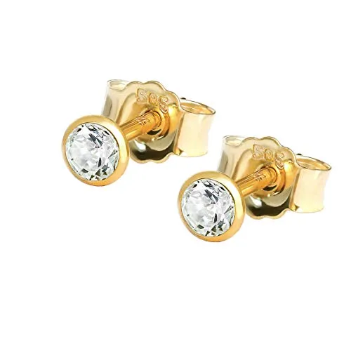 NKlaus Paar Ohrstecker 3,0mm Gelbgold 585 mit Zirkonia - Ohrringe für Damen, elegantes und zeitloses Design mit funkelnden Zirkonia, ideal für jeden Anlass und hohen Tragekomfort.
