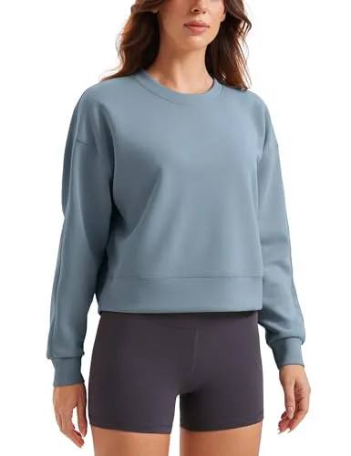 Produktbild CRZ YOGA Damen SoftAura Oversized Sweatshirt Langarm Shirt Basic Workout Lässig Rundhalsausschnitt Pullover Belgisches Blau 40