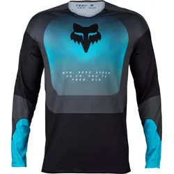 FOX 360 Revise Motocross Jersey – Schwarz-Grau-Blau, Größe M für Männer - Motocross-Jersey aus feuchtigkeitsableitendem TruDriTM-Gewebe für trockenen Komfort und verbesserte ergonomische Passform dank vorgewölbter Ärmel.