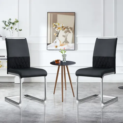 Flieks Esszimmerstühle 2er Set – Polsterstuhl Freischwinger mit Kunstlederbezug, Schwarz - Elegantes 2er Set Esszimmerstühle mit stabilen Metallbeinen und ergonomischem Design. Ideal für Esszimmer oder Büro, pflegeleichter Kunstlederbezug sorgt für hohen Sitzkomfort.