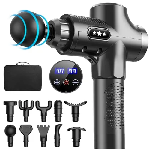 Massagepistole,Massage Pistole, Muskel mit 30 abgestimmten Intensitätsstufen, Muskelmassagegerät mit LCD-Anzeige-Touchscreen, Faszien Pistole mit 10 Massageköpfen 2500mAh Elektrizität