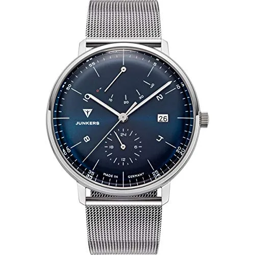 Junkers Bauhaus 41mm Analog Automatik Herrenuhr Gangreserve Edelstahlarmband blau 9.11.01.12.M