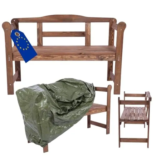MODO24 Gartenbank aus Holz - Schutzhülle inklusive, 2-Sitzer für In- & Outdoor - Terrassen Sitzmöbel aus hochwertigem FSC-Holz, witterungsbeständig und mit ergonomischem Design für maximalen Sitzkomfort. Schutzhülle sorgt für ganzjährigen Schutz.