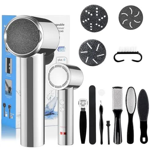 PKBD Hornhautentferner Elektrisch Elektrischer Hornhaut Entfernen Professionell Fuß Callus Remover FußFeile Fusspflege Set, Superstarker Motor, Wasserdicht, Magnetische Aufbewahrung,Silber