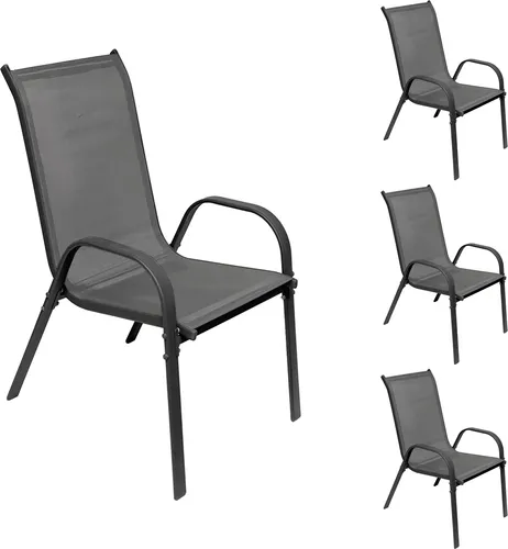 4er Set Outdoorstuhl Gartenstuhl Stapelstuhl Anthrazit - Gartenstühle aus pulverbeschichtetem Stahl, wetterfest und stapelbar für platzsparende Lagerung – ideal für Ihren Garten oder Balkon.