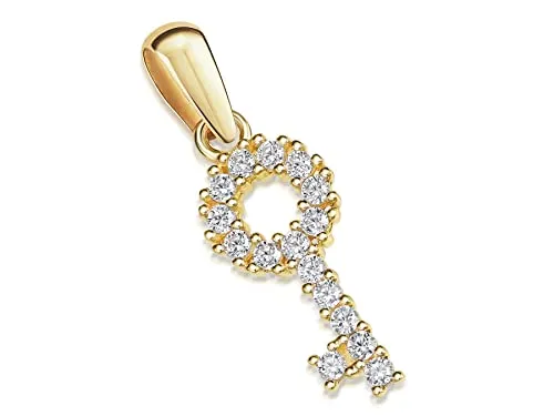 Silberketten Store Anhänger Schlüssel mit Zirkonia | 585 Gold | Eleganter Kettenanhänger - Hochwertiger Kettenanhänger aus 585 Gold, verziert mit funkelnden Zirkoniasteinen. Ideal als Geschenk oder zum Kombinieren mit Goldketten. Lieferung inklusive edler Schmuckbox.