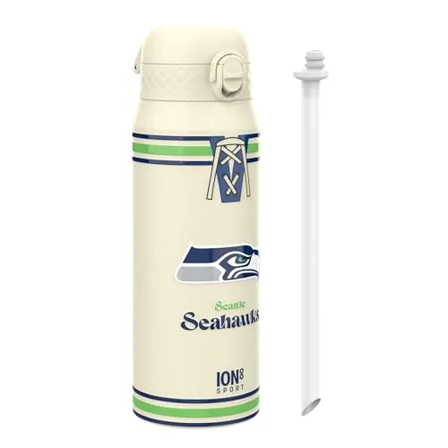 ion8 NFL Seattle Seahawks Trinkflasche mit Strohhalm, 750ml - Offizielle NFL-Trinkflasche mit 750 ml Volumen und robustem Edelstahl-Design. Ideal für unterwegs, spülmaschinenfest und mit praktischem Klappdeckel für einfache Befüllung – perfekt für heiße und kalte Getränke.