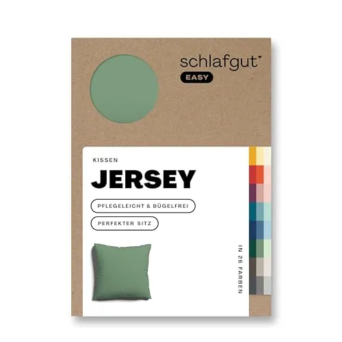 Schlafgut Easy Jersey Kissenbezug 40x40 cm Green Mid mit 100% Baumwolle, superweicher & atmungsaktiver Kopfkissenbezug