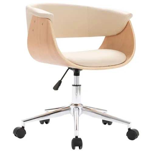 vidaXL Bugholz Bürostuhl - Drehbar und Höhenverstellbar - Bürostuhl aus cremefarbenem Kunstleder mit ergonomischer Form, ideal für komfortables Arbeiten oder Entspannen. 360° drehbar und höhenverstellbar für optimale Anpassung.