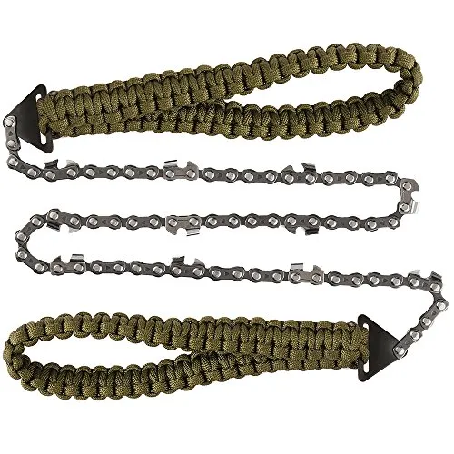 Handkettensäge mit paracord griff Kettensäge Ast-Säge Gartensäge 24inch/11 Zähnen aus Stahl Outdoor für Camping Garten Survival. (24inch-11 zähnen)