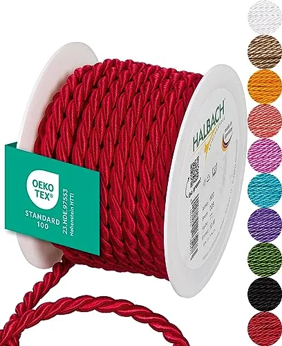 Halbach Seidenbänder Premium Kordel (rot) | Breite 8mm Länge 10m | Made in Germany & Öko-Tex Zertifiziert | glänzende Satinkordel aus Acetat