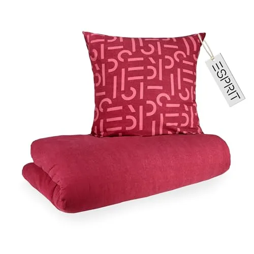 Esprit Flanell Bettwäsche 135x200 Baumwolle Rot - Luxus Bettwäsche-Set 2teilig Öko - kuschelig warm & flauschig - 135 x 200-1 Bettwäschebezug und 1 Kopfkissenbezug 80x80cm - Herbst & Winter