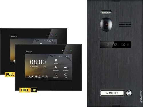 BALTER EVO HD Schwarz Video Türsprechanlage Set 1 Teilnehmer 2x7