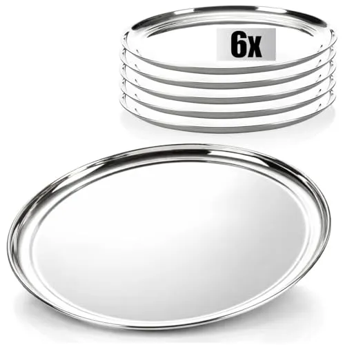 com-four® 6X Servier-Tablett aus Edelstahl Ø 33 cm, rundes Gastro-Tablett