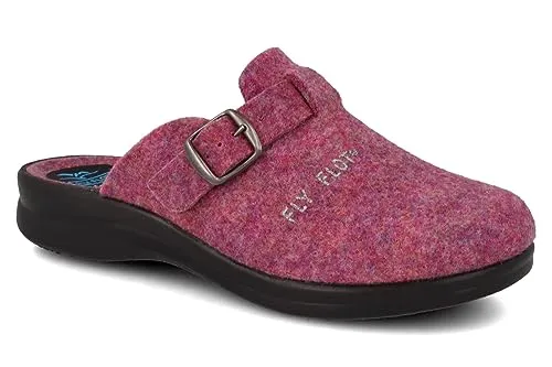 Fly Flot Damen Hausschuh Filz Pantoffel mit verstellbarem Riemen, Größe:39 EU, Farbe:Violett - Hausschuhe aus softem, recyceltem Filz für ein angenehmes Fußklima. Der verstellbare Riemen sorgt für optimale Passform und die rutschfeste PU-Laufsohle bietet sicheren Halt.
