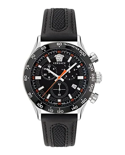 Versace Hellenyium Chrono VE2U00122 Herren Uhr - Elegante Armbanduhr aus Edelstahl mit schwarzem Zifferblatt, kratzfestem Saphirglas und wasserdicht bis 50 m. Perfekt für stilbewusste Herren.