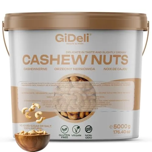GiDeli Cashewkerne Ganze ungesalzen im Eimer reich an proteinen, vitaminen & mineralstoffen naturbelassen ohne zusatzstoffe, vegan 5kg