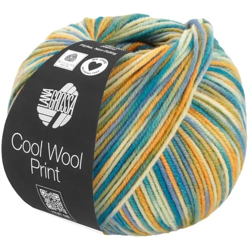 LANA GROSSA Cool Wool Print | Extrafeine Merinowolle waschmaschinenfest und filzfrei | Handstrickgarn aus 100% Schurwolle (Merino extrafein) | 50g Wolle zum Stricken & Häkeln | 160m Garn FB 835