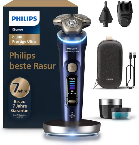 Philips Rasierer i9000 XP9401/38 - Premium Nass- und Trockenrasierer für Herren mit 3 Scherköpfen, ideal für eine gründliche und sanfte Rasur. Mit Smartlight und Reinigungssystem für maximale Hygiene.