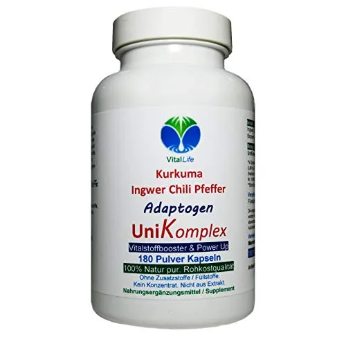 KURKUMA + INGWER + CHILI + PFEFFER - Piperin & Curcumin - UniKomplex - 180 Pulver Kapseln - Natur pur - OHNE ZUSATZSTOFFE. 27040-180