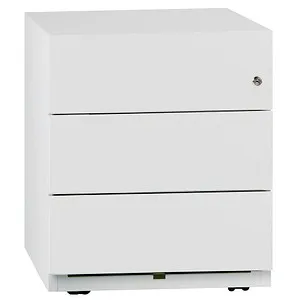 Bisley Rollcontainer Note, Metall, weiß, abschließbar mit 3 Schüben - Rollcontainer aus pulverbeschichtetem Stahl, abschließbar mit Zentralverschluss und 4 verdeckten Lenkrollen. Ideal für Büroorganisation und Sicherheit.