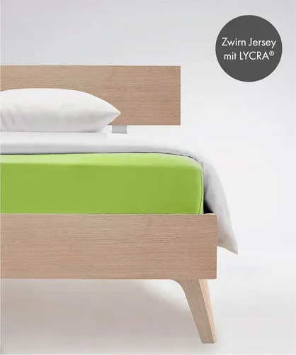 fleuresse Comfort Spannbettlaken - Apfelgrün, für Matratzen bis 26 cm - Spannbetttücher aus 96 % Baumwolle, 4 % Elasthan mit Rundumgummizug für perfekten Sitz. Hautsympathisch, atmungsaktiv und schnelltrocknend für erholsamen Schlaf. Schadstoffgeprüft nach Ökotex-Standard 100.