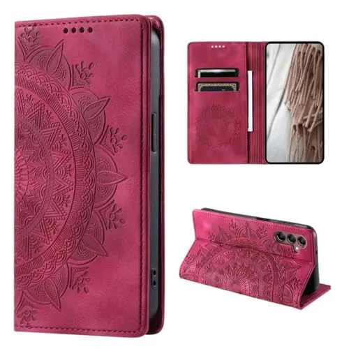 CoverKingz Handyhülle für Samsung Galaxy A55 5G - Handytasche mit Kartenfach Schutzhülle Cover - Handy Hülle klappbar Motiv Mandala Rot