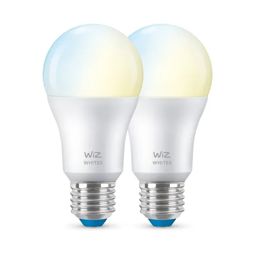 WiZ Smart LED A60 Bulb, Warm to Cool White, E27-Sockel, 60W, 806 Lumen, dimmbar, funktioniert mit Alexa, Google Assistant, und Apple HomeKit, 2er Pack