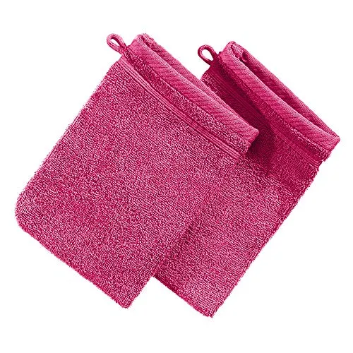 Erwin Müller Waschhandschuh Heidelberg 2er- Pack, 100% Baumwolle pink Größe 15x21 cm - weiche Qualität, saugstark und strapazierfähig - praktisch durch Schlaufe (weitere Farben)