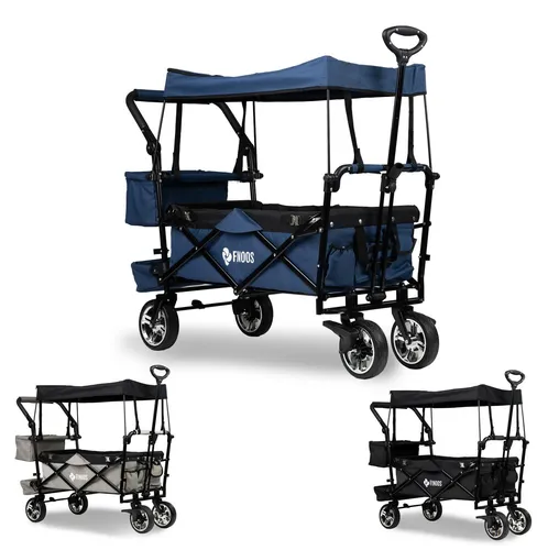 FINOOS Faltbarer Bollerwagen mit Sonnendach – Blau