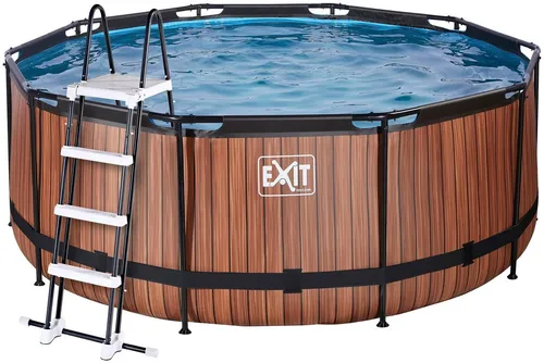 EXIT Framepool Set 360x122 cm mit Sicherheitsleiter - Rundes Aufstellbecken aus robustem PVC, inkl. Kartuschenfilter-Pumpe für sauberes Wasser und 6-stufiger Sicherheitsleiter. Ideal für den Sommer mit einer Füllmenge von 10.100 l.