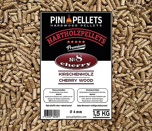 PINI Grillpellets № 8 Kirsche 1,5 kg BBQ Hartholzpellets zum Grillen Räuchern Smoken