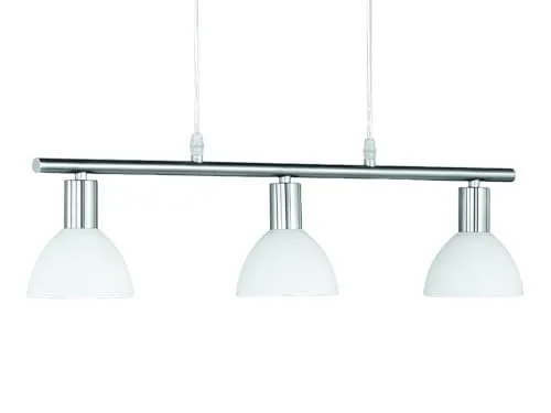 3-flammige Balkenpendelleuchte mit Glasschirmen - Hängeleuchte 61cm breit, mit 3 dimmbaren E14 LEDs für warmweißes Licht, ideal für stimmungsvolle Beleuchtung in Wohnräumen.
