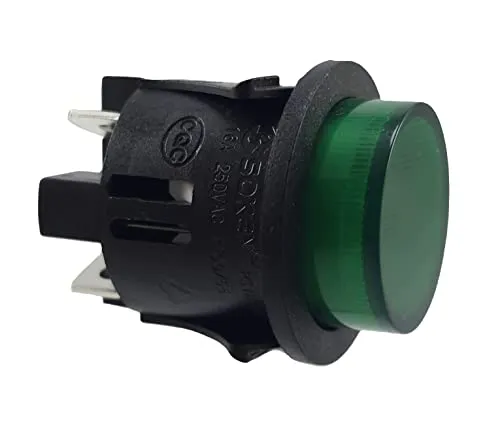 Druckschalter PS18-16 Einbau ø 25mm 250V 16A grün, beleuchtet push-EIN push-AUS, Flachstecker 6,3mm