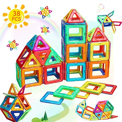 AUOLTE Magnetische Bausteine Magnete Bauklötze Spielzeug ab 3-8 Jahre, Frühe Bildungsbau Magnetfliesen Gebäude Set Geschenk für kinder 3 4 5 6 7 8 alte Junge Mädchen Geburtstags, (MB-98)