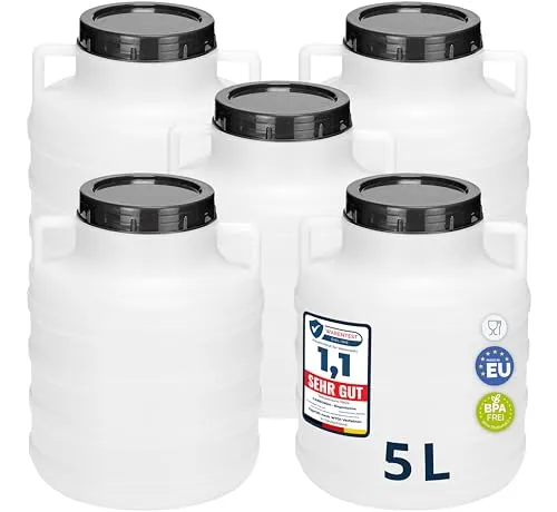 Garronda Set 5x 5 Liter Weithalsfass - BPA-frei und vielseitig einsetzbar - Fässer für Lebensmittel, Futter oder Regenwasser. BPA-frei, mit weitem Hals für einfaches Befüllen und Reinigen. Ideal für Haus, Garten und Werkstatt.