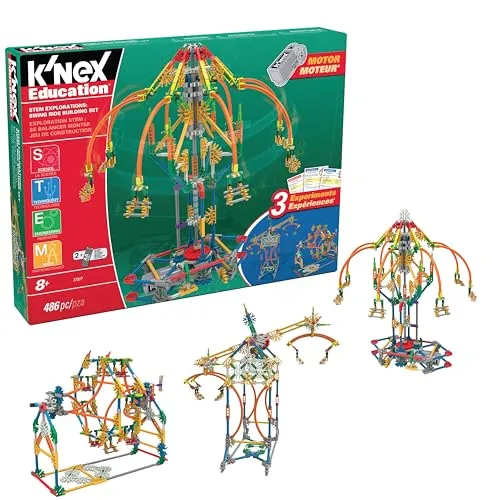 Kettenkarussell-Baukasten, K'NEX Bildung, Basic Fun, 77077, MINT-Lernset mit 486 Teilen, Technik für Kinder, Konstruktionsspielzeug für Jungen und Mädchen Ab 8 Jahren