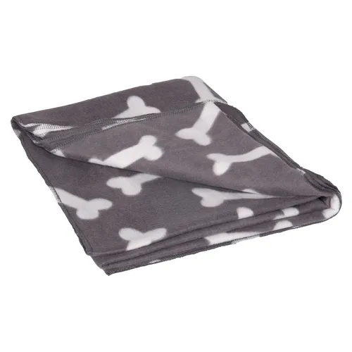 Flamingo Fleecedecke grau 150x130cm Hund Knochenmuster waschbar Plüsch
